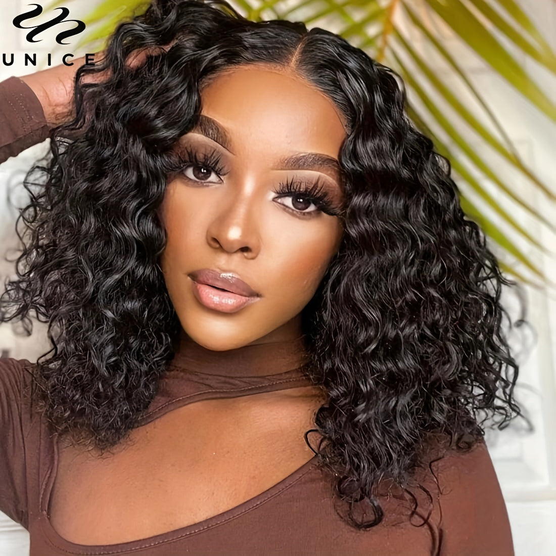 UNICE Water Wave Short Bob Wigs Human Hair 7x5 HD Lace Pre Cut Lace Bye Bye Knots Glueless Wigs Bleached Knots Pre Plucked Hairline Put on and Go Beginner Wig for Women