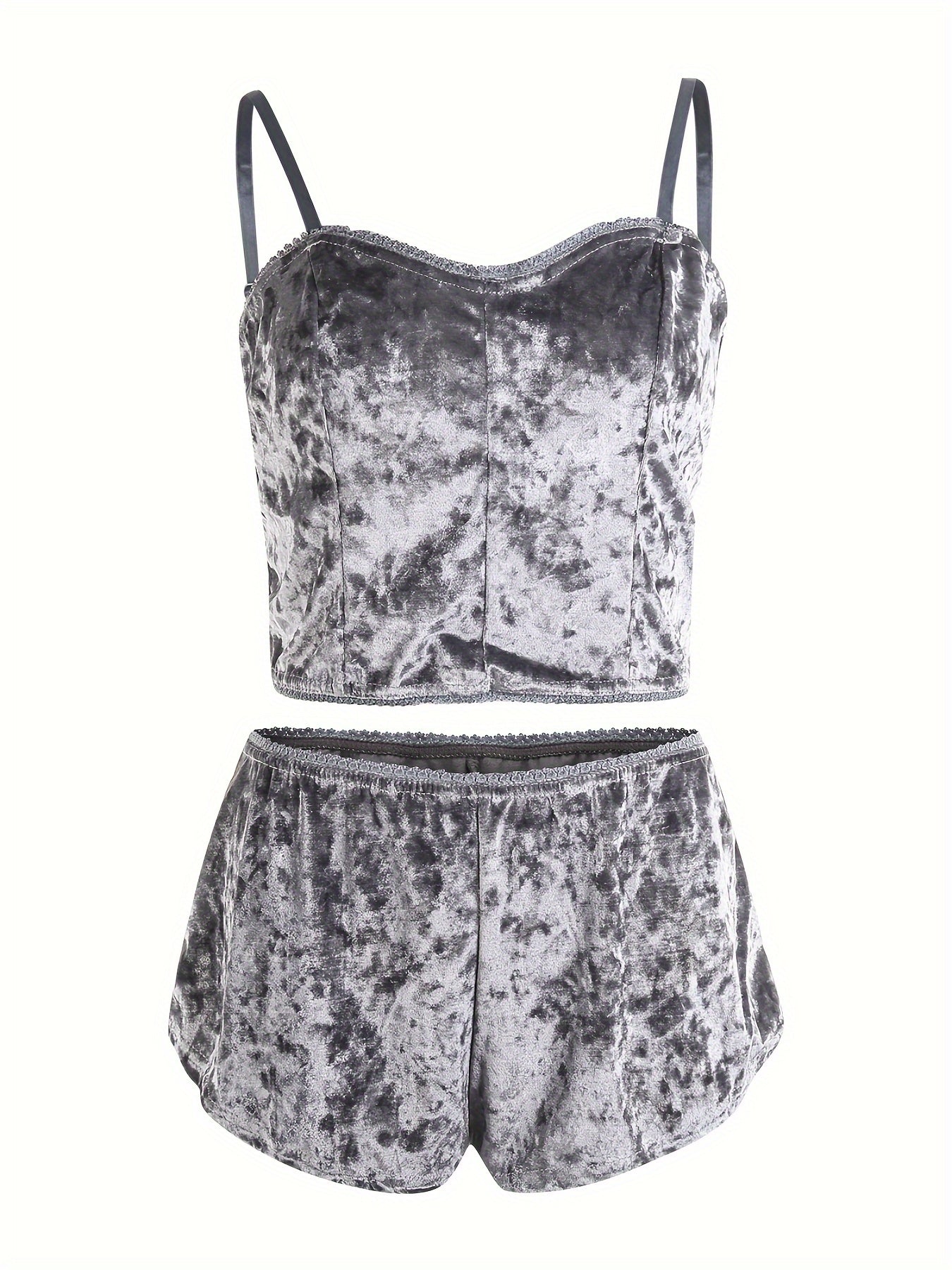 2PCS Women's Pajama Sets, Square Neck Crop Top & Elastic Shorts, Smooth Polyester Fabric, All-Season Sleepwear Set | Micro Elasticity | Machine Washable