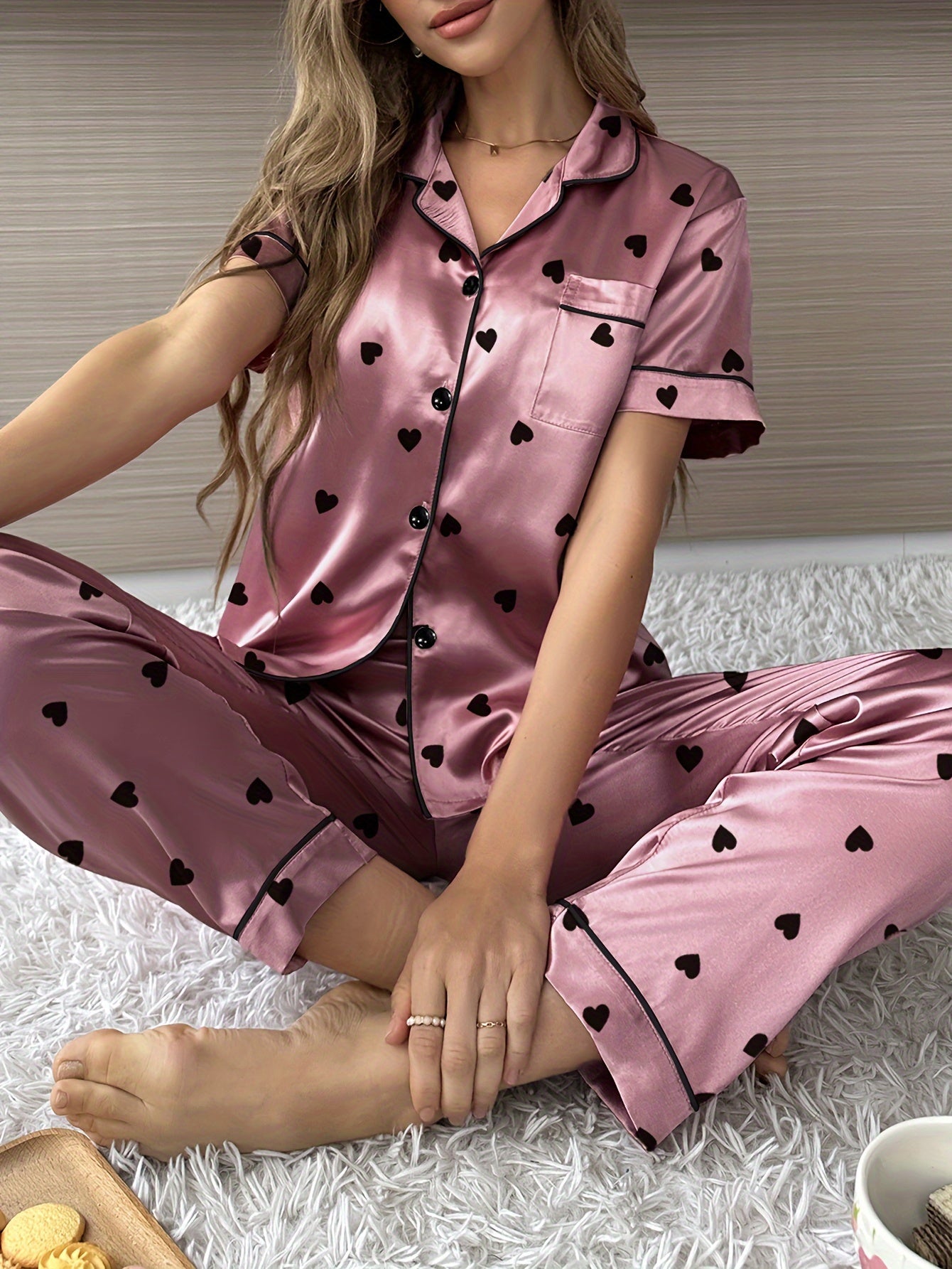 Velvet Love Print Pajama Set