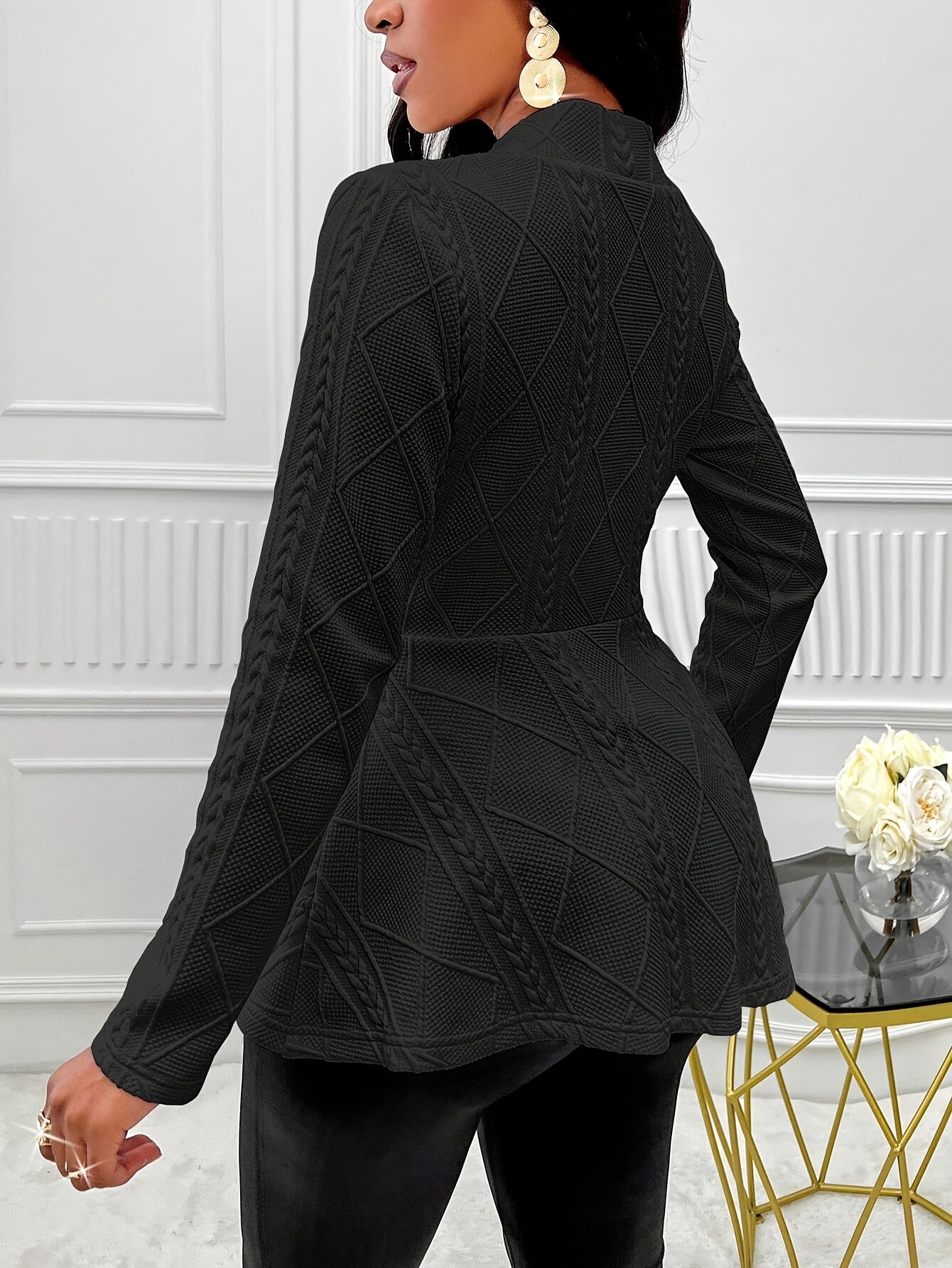 Slim Fit Single Breasted Peplum Blazer - Elegant Long Sleeve,  For Spring & Fall - Women's Clothing - Suitable for Work & Parties - Perfect Gift for Fashionable Women