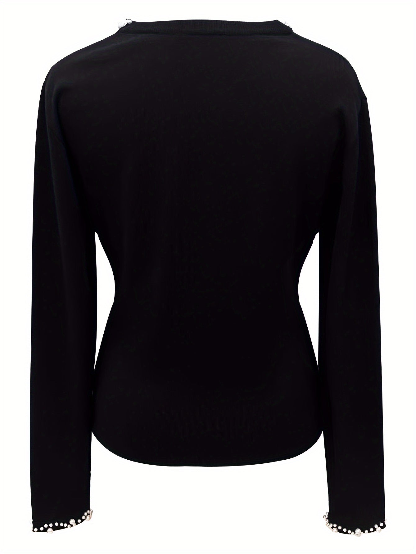 Viscose Blend Top for Spring/Summer, Casual Chic Top|Trendy Women's Black Knit Sweater with Sparkling Heart Design - Chic Long Sleeve, Round Neck, Lightweight Viscose Blend Top for Spring/Summer, Casual Chic Top|Trendy Women'