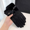 Women'S Fashion Faux Fur-Lined Full Finger Mittens, Polyester Knit Fabric, with Hand Wash Only, for Fall/Winter Outdoor Warm Accessories