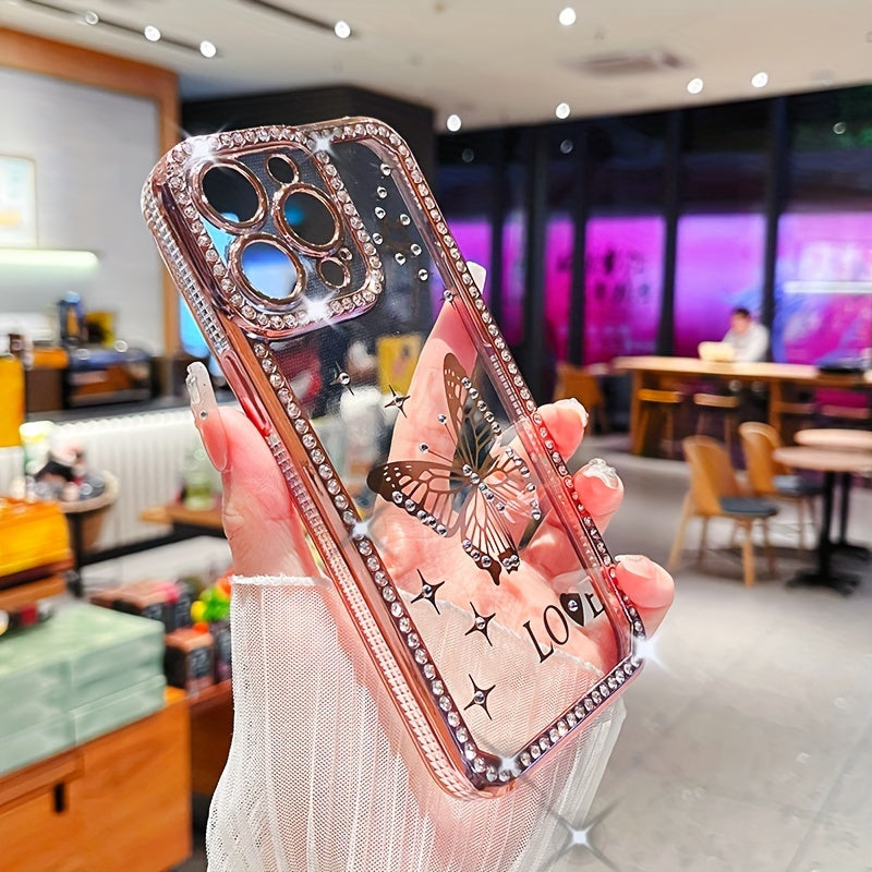 A TPU Phone Case for Women Featuring a Hollow Butterfly Design with 6D Laser Engraving And Water Diamond Plating.