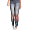 Women's High-Waisted Imitation Denim 3D All-Over Print Leggings - Patriotic American Flag Design, High-Stretch Machine-Washable Yoga Pants for Casual Wear & 4th of July Outfits, Seasonal Fashion | Stylish Flag Pattern | Comfo