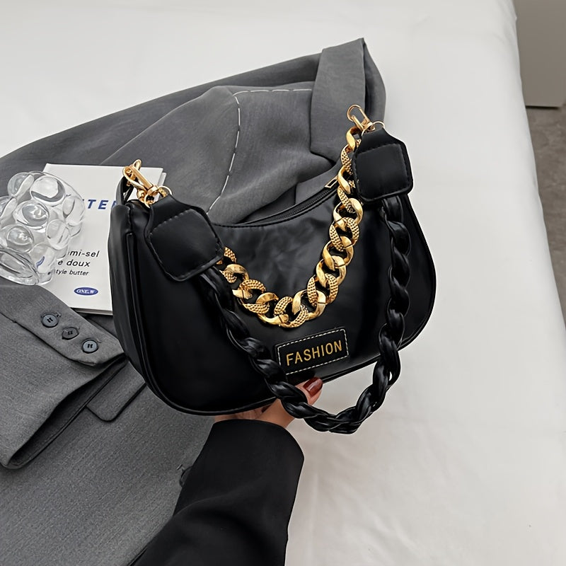 Stylish Women's Shoulder Bag with Adjustable Golden Chain Strap - Elegant Crossbody Handbag in Black, Khaki, or Orange, Perfect for Casual or Formal Occasions, Ladies Handbags