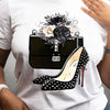Women's Chic High Heel & Floral Print T-Shirt - Casual Crew Neck Short Sleeve Top, Breathable & Comfortable for Spring & Summer Fashion
