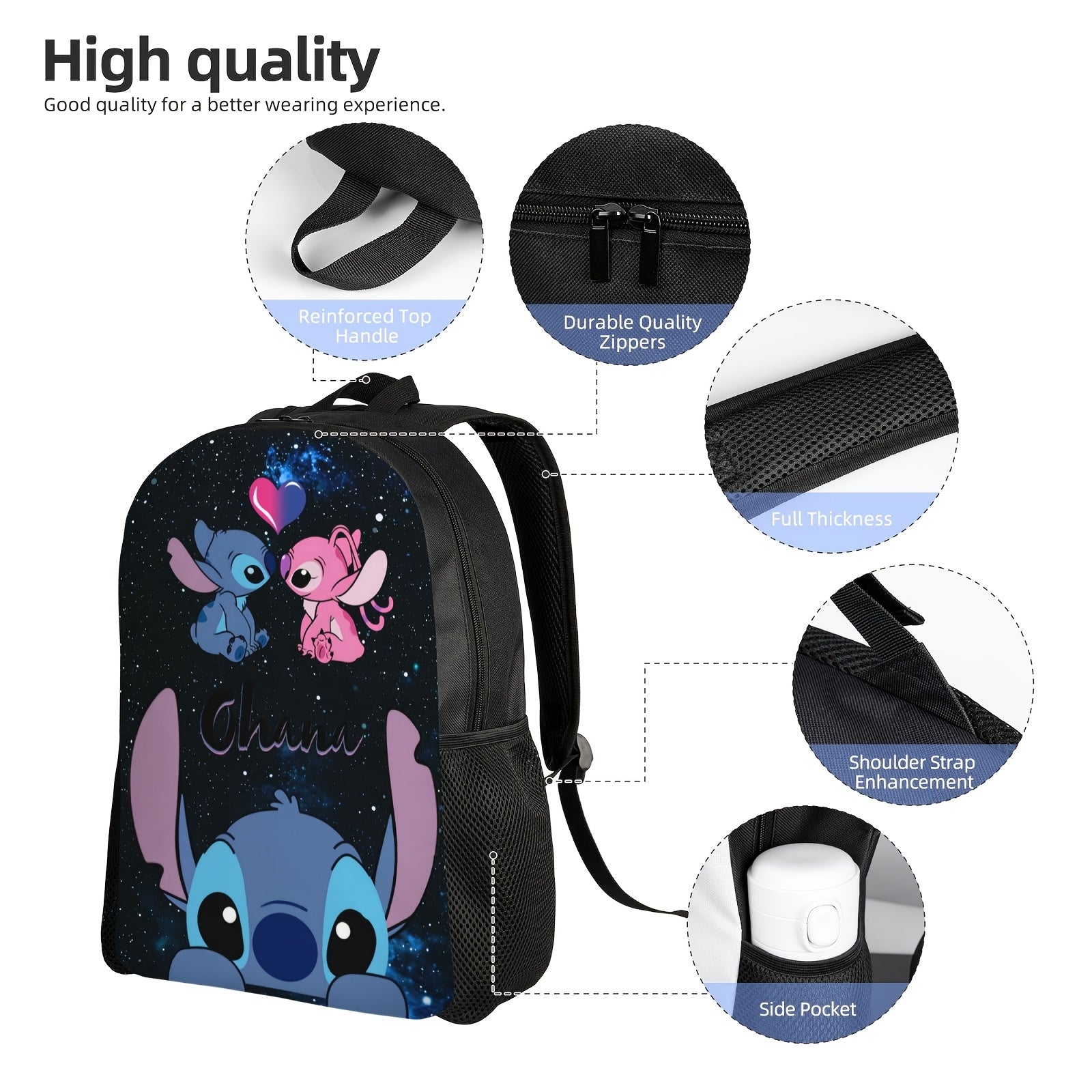 DISNEY Stich 3pcs Backpack Set - Stylish Nylon Backpack with Adjustable Shoulder Strap, Zipper Closure, Tablet Compartment - Includes Lunch Bag And Pencil Case - Lightweight, High Capacity, Hand Wash - Animal Print, Anime The