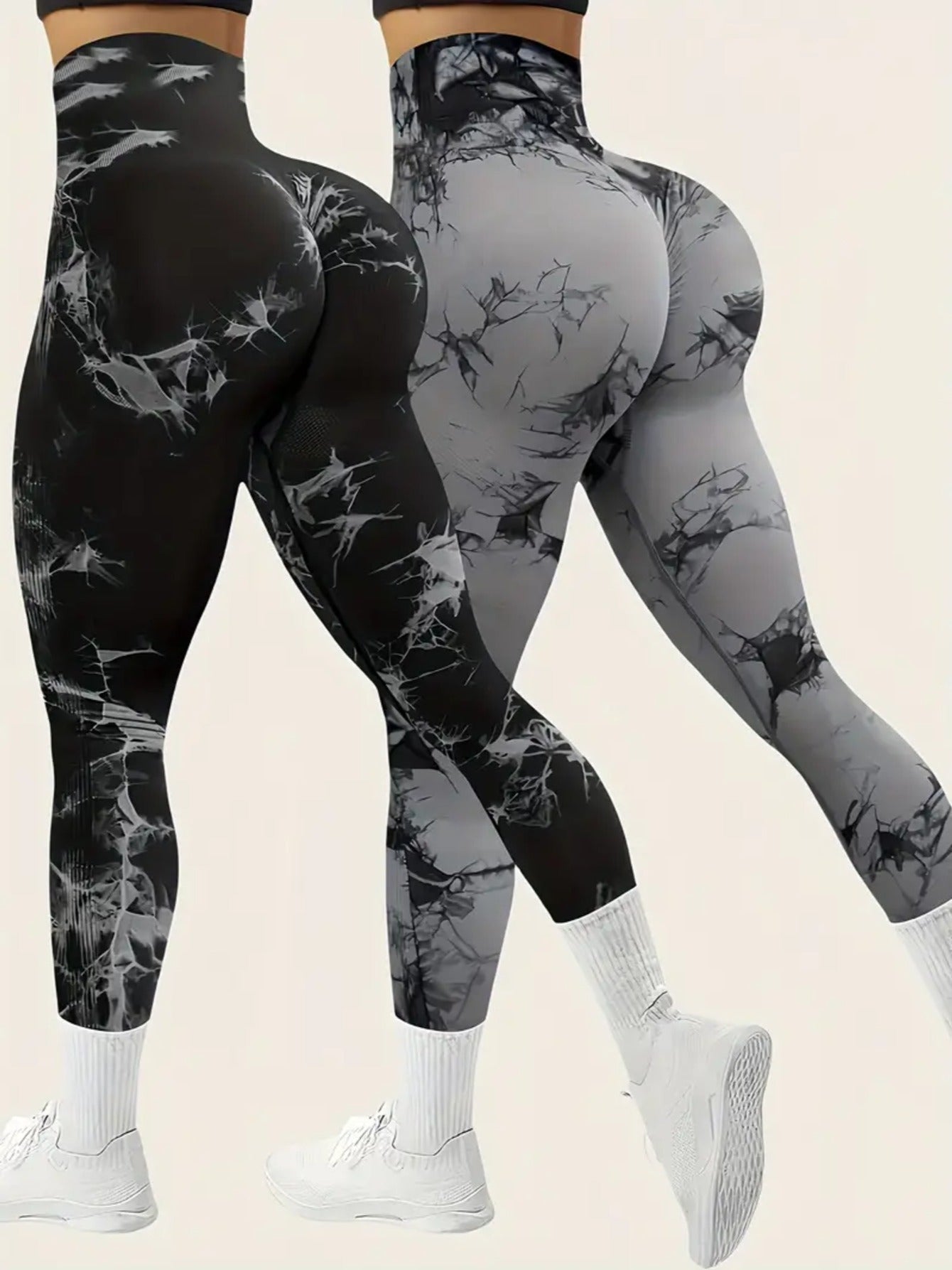2 pack Women's High Waisted Tummy Control Tie-Dye Yoga Pants, Seamless Sport Leggings, Butt Lifting Workout Tights for Gym and Daily Wear, workout, Squat Proof Leggings, high stretch comfortable, tights, Nylon