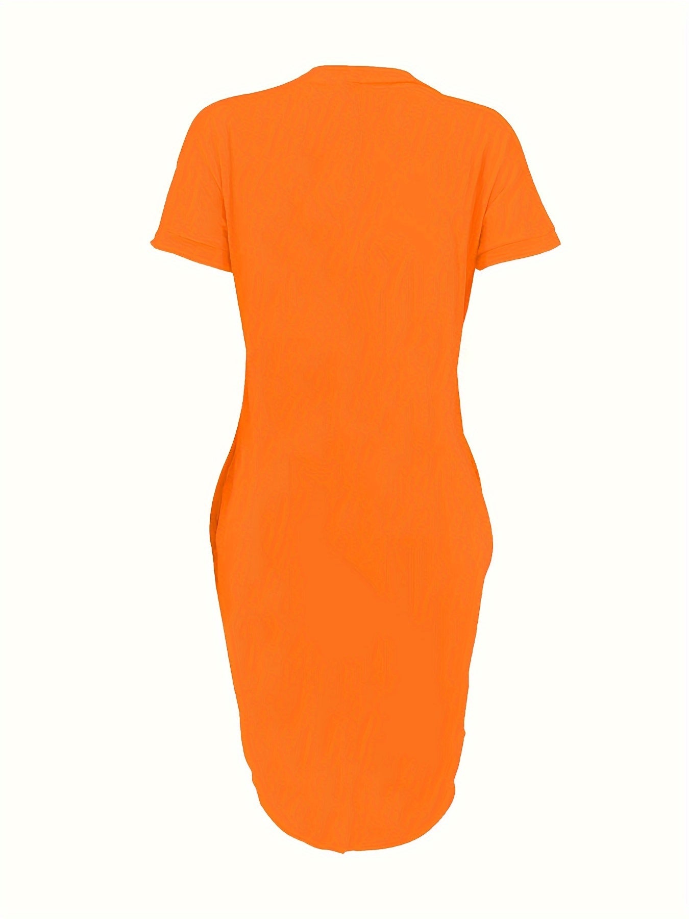 Women's Casual Fitted Dress with Pocket - Vibrant Orange Empowering "She Is Confident" Letter Print, Short Front & Long Back Asymmetrical Hem, Machine Washable All-Season Wear, Motivational Clothing | Asymmetrical Dress | Com