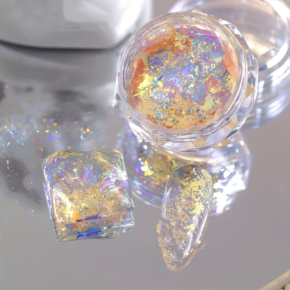 1 Box of Aurora Opal Glitter Flakes, 5 Colors Dreamy Cloud Brocade Nail Art Flakes, Shimmering Iridescent Holographic Sparkle Sequins for DIY Nail Design