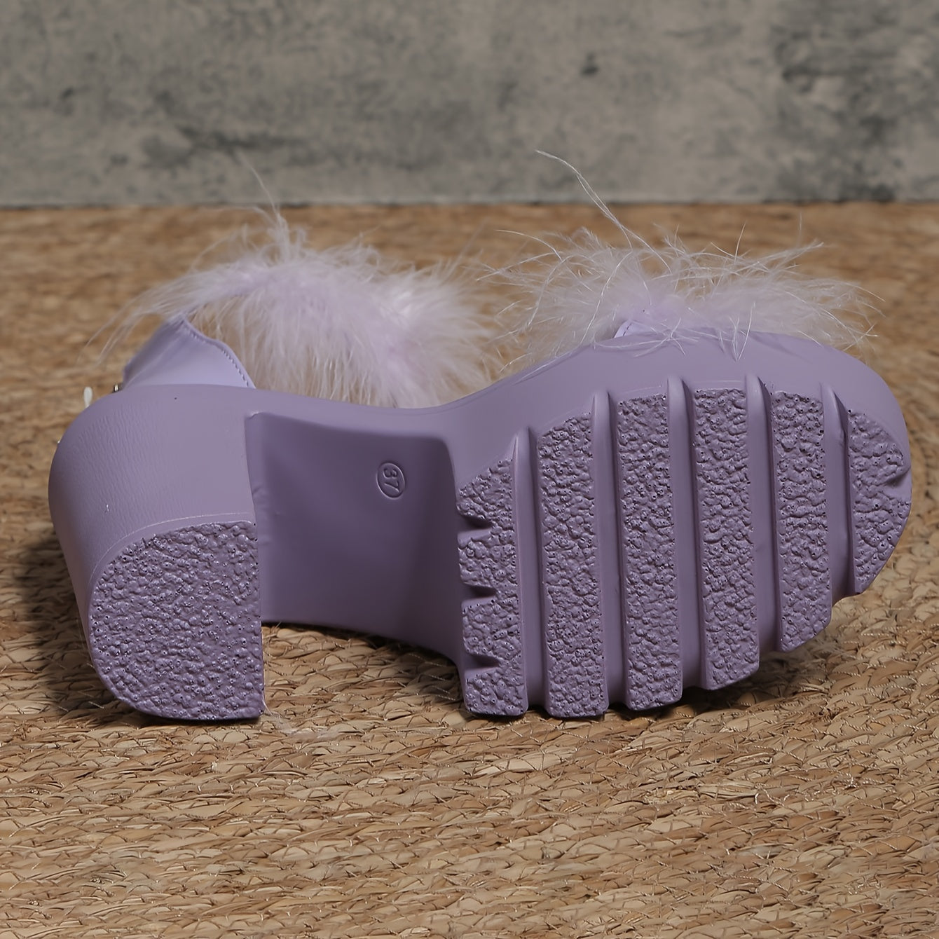 Women's Platform Block Heeled Sandals, Fashion Fluffy Feather Ankle Strap High Heels, Stylish Party & Prom Sandals