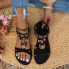 [Beaded Flower Sandals] Bohemian Round Toe Beaded Flower Flat Sandals for Women, Beach Shoes