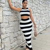 Two-color knitted top and skirt with hanging neck pin [Mitaohang] XLZ01125