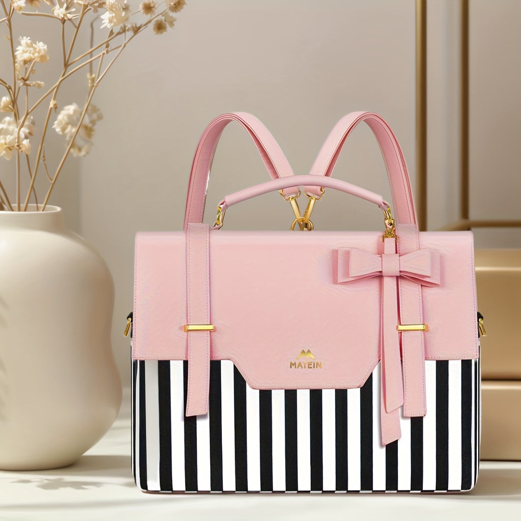 Briefcase For Women, Bow Backpack, 15.6 Inch Convertible Pink Laptop Bag With Bow, Cute Kawaii Computer Messenger Crossbody Laptop Tote Bag Carrying Case Gift For College Work Travel College Business, Travel Accessories Must