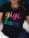 Casual Crew Neck T-Shirt with Gigi Alphabet Print, Knit Fabric, 100%, All Season Comfort Fit Tee