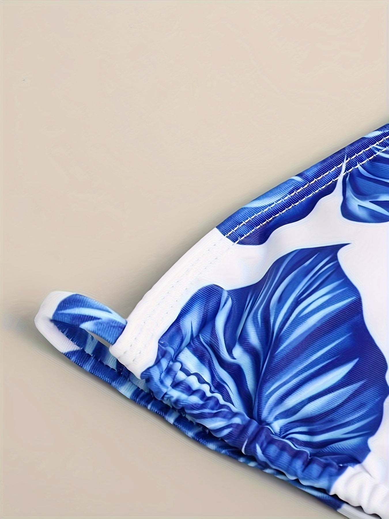 Blue Leaf Print Women's Bikini Three Piece Set, Adjustable Tie Top, Briefs, Sleeveless Blouse Dress, Women's Swimwear and Outfit