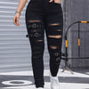High-Waisted Distressed Denim Jeans For Women, Stretch Fabric Blend, Four-Season Fit, Fashionable And Trendy