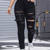 High-Waisted Distressed Denim Jeans For Women, Stretch Fabric Blend, Four-Season Fit, Fashionable And Trendy