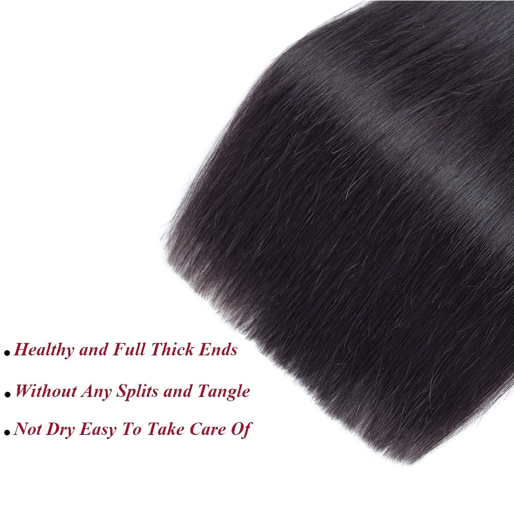 3 Bundles Unisex Brazilian Virgin Straight Hair, 2x6 HD Lace Closure, 100% Unprocessed Human Hair Weave, Unisex-adult