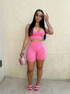 Women's Sexy Two-Piece Summer Sports Set – Spaghetti Strap Crop Top & Thong Shorts, Slim Fit Knit Loungewear