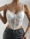 Women'S Floral Lace V-Neck Corset Top, European Style Sexy See-Through Pullovers, All-Season Knit Fabric with Medium Stretch, 95% Polyester 5% Elastane, No Padding, Regular Fit for Going Out