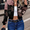 Vibrant Floral & Skull Print Zip-Up Jacket - Long Sleeve, Casual, Spring & Fall Essential, Women's Fashion Clothing with Adjustable Waist and Comfortable Fit