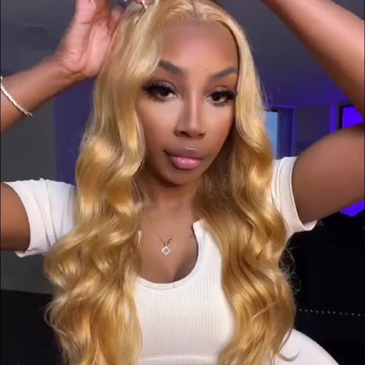 13x6 Honey Blonde Wig Human Hair 180% Density Peruvian Transparent Lace Frontal Wigs Human Hair Pre Plucked With Baby Hair 20-34 Inch Body Wave Wig 27# Colored