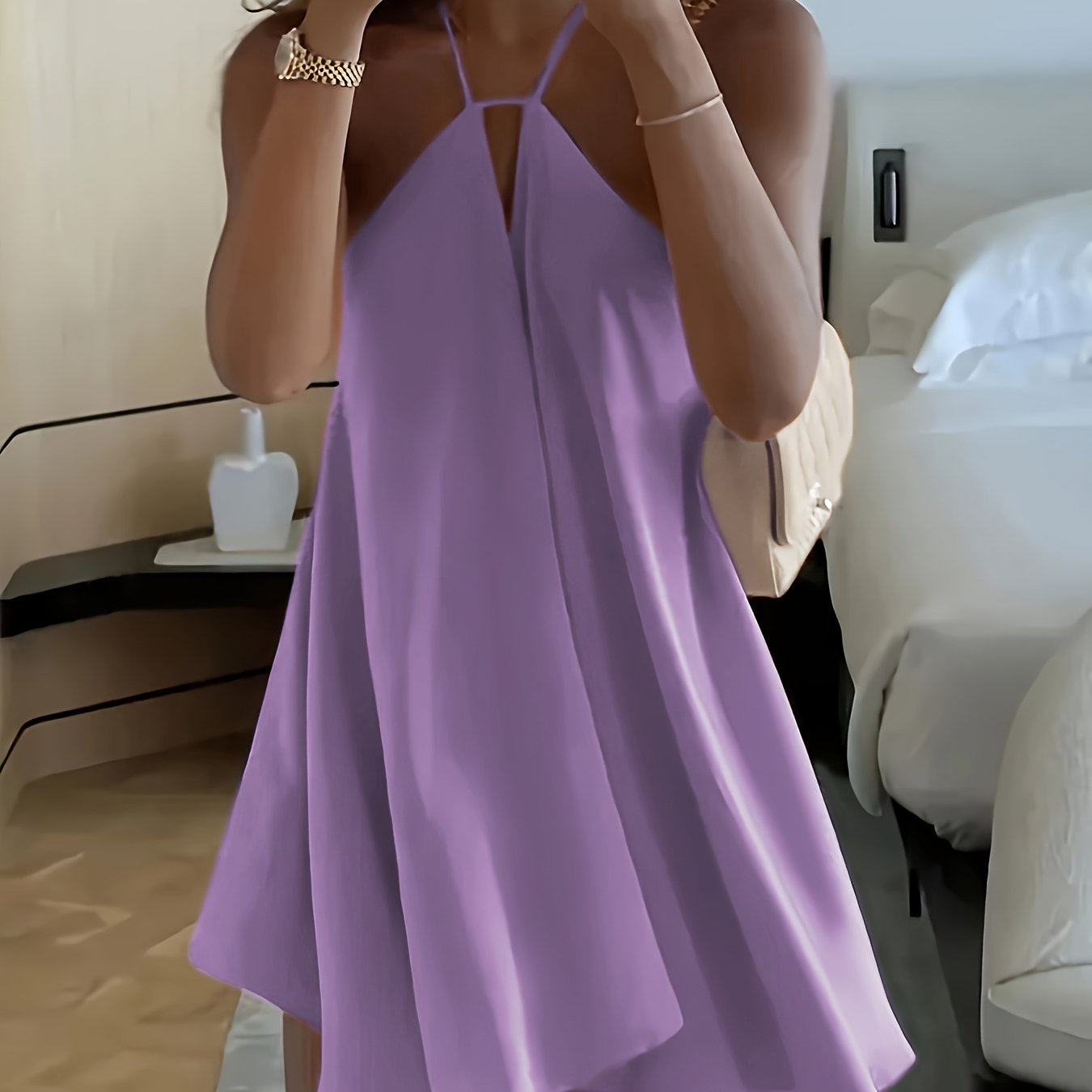 Women's Sexy Backless V-Neck A-Line Dress - Sleeveless, Tie-Back Waist, Flowy Orange Mini Dress for Summer, Beach & Casual Outings