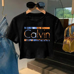 Women'S Y2K Style "Calvin" Graphic Tee - Soft & Comfortable Short Sleeve T-Shirt, Casual & Fashionable, Spring/Summer Top, Casual Wear | Playful Print | Comfortable Fit, Ladies T Shirts