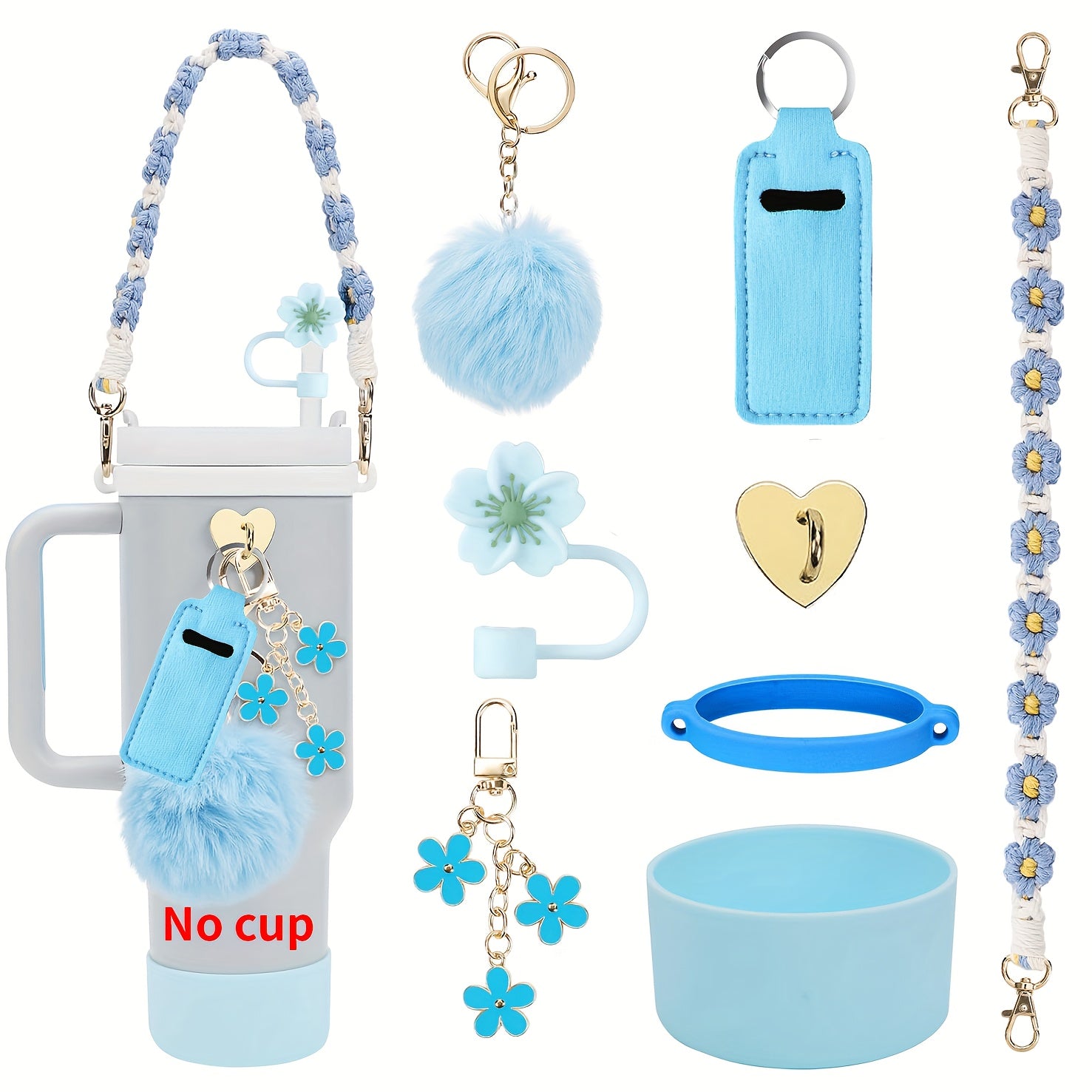 Guulone 8PCS Water Bottle Accessory Kit: Silicone Handle Strap, Protective Sleeve, Straw Cover, Lipstick Pouch, Cup Charms - Fits 30oz/40oz Insulated Tumblers