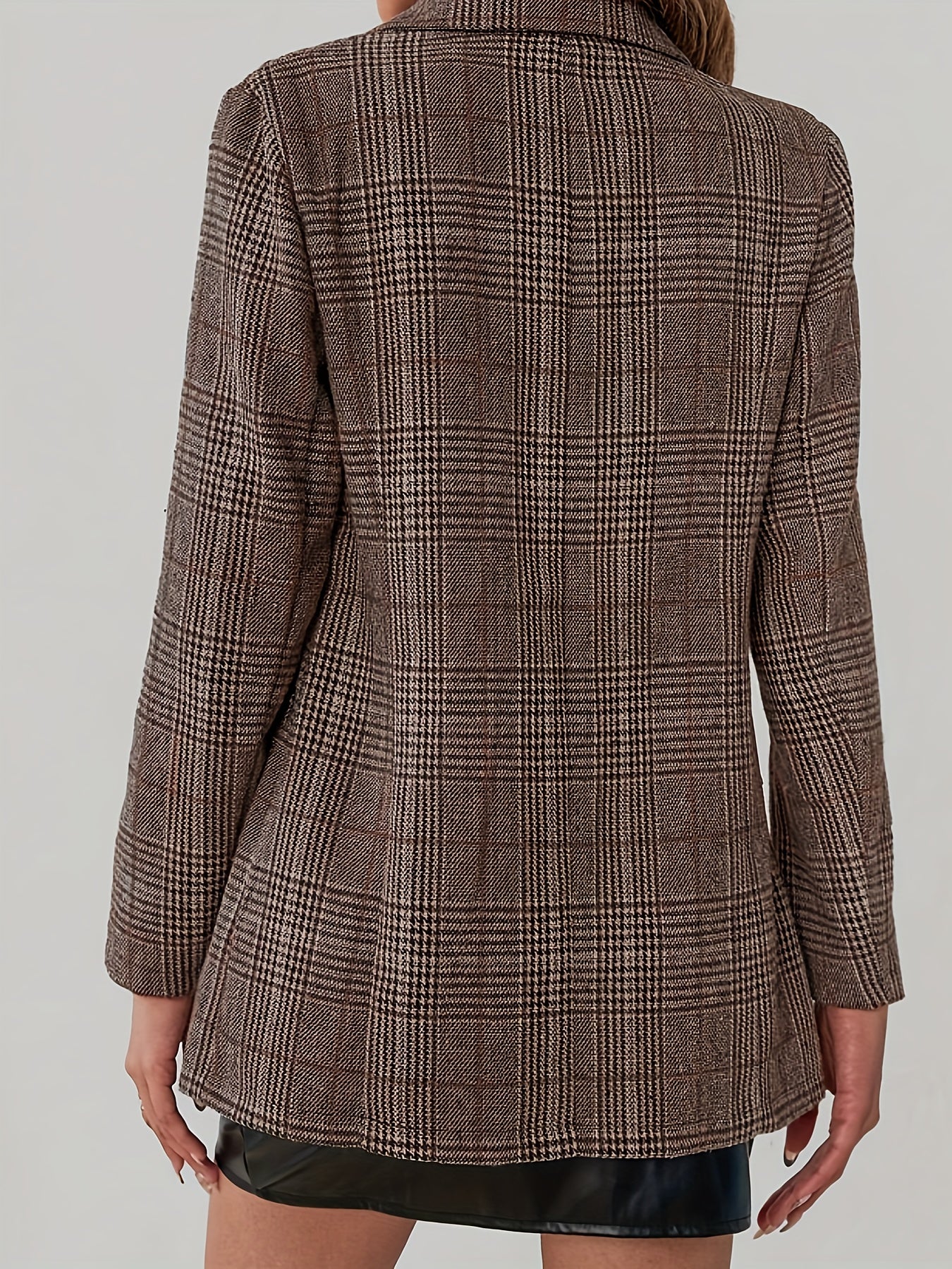 Plaid Pattern Single Button Blazer - Stylish Lapel Collar Long Sleeve - For Spring & Fall - Women's Clothing - Perfect for Office & Casual Wear - Ideal Gift for Fashionable Women