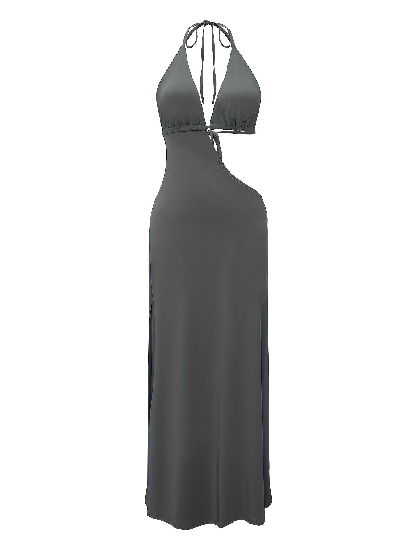 Women's Sexy Halter Neck Backless Evening Dress - Form-Fitting Top & Flowy Skirt, Solid Color, Machine Washable, All-Season Party & Formal Wear, Medium Elasticity Fabric