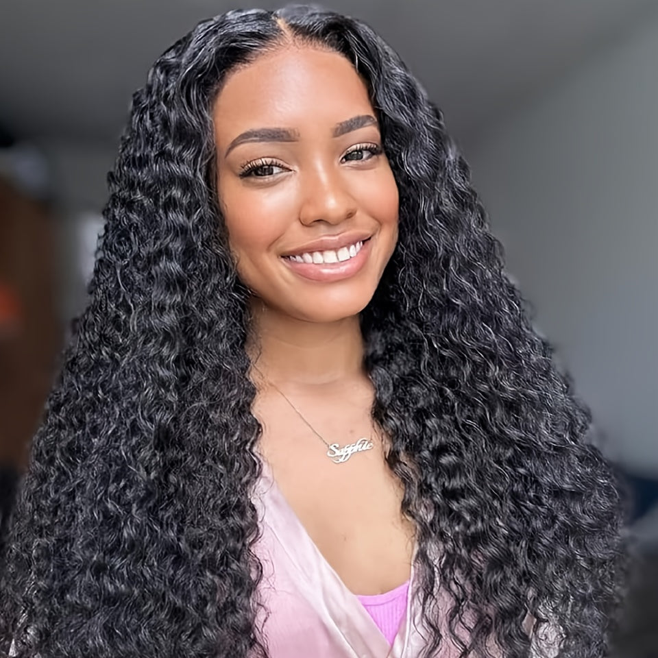 Brazilian Deep Curly Lace Front Wigs Pre-plucked Human Hair Wigs 4x4 HD Lace Closure Wigs 100% Real Human Hair Wigs Friendly For Beginners 200% Deep Wave Lace Wigs