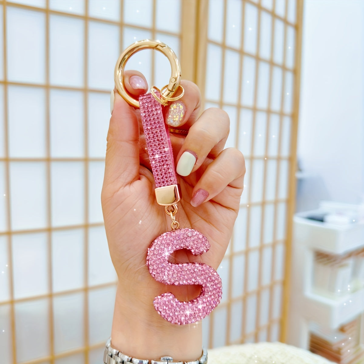 Alloy Rhinestone Alphabet Keychain, 1pc Pink Letter A-Z Charm Pendant, Shiny Key Ring Accessory for Decoration, Ring Buckle, Birthday Festival Gift for Women - Personalized Initial Keyring
