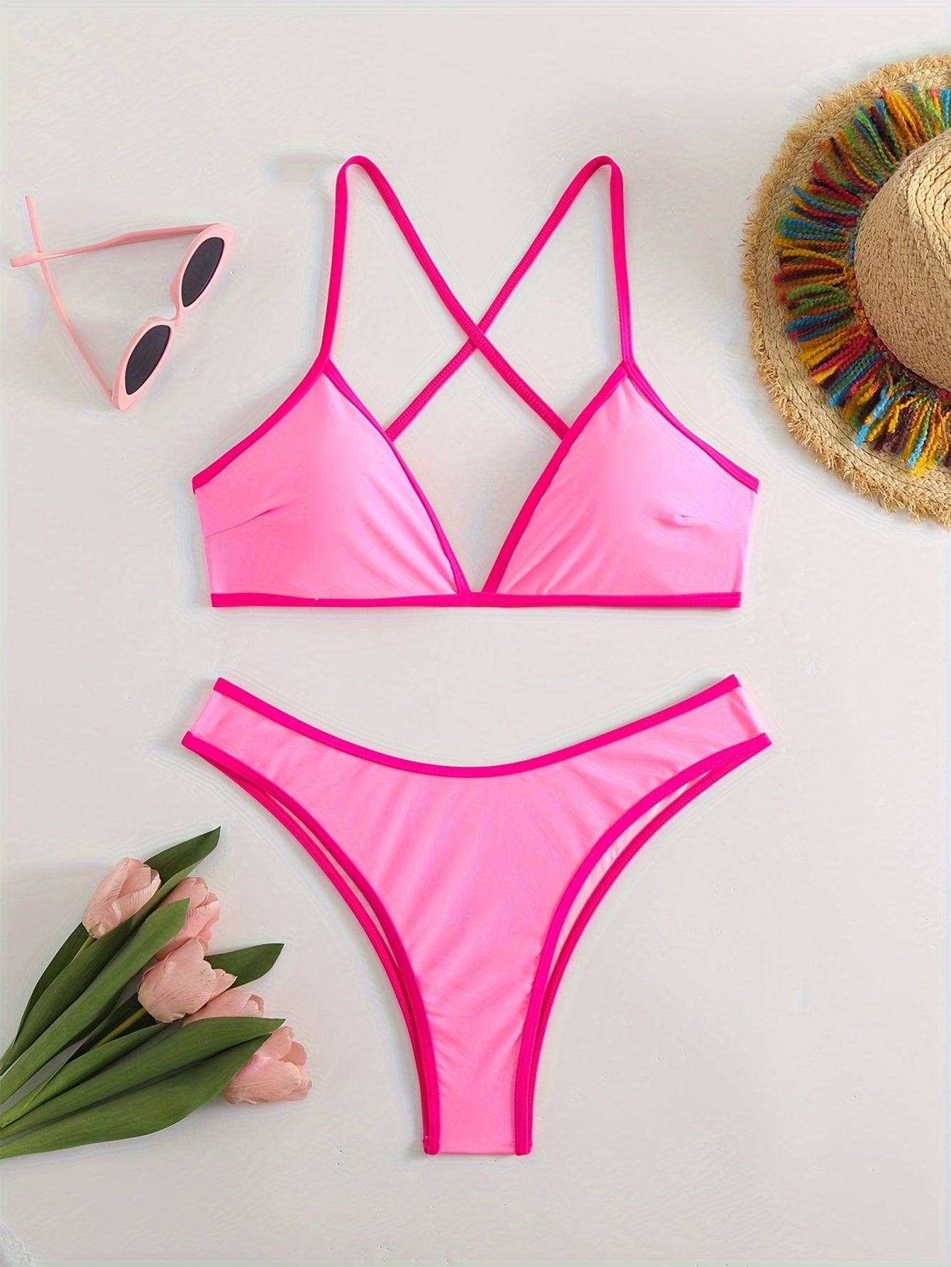 Women fashion swimsuit Sexy bikini Sport style Simple classic beach vacation photo bikini