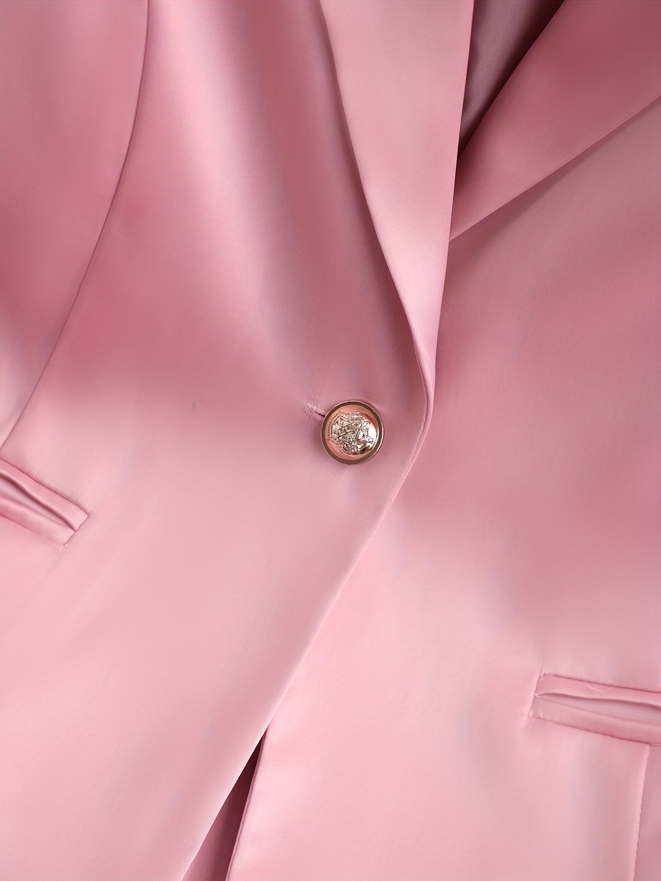 Elegant Satin Blazer for Women, Solid Color, Single Breasted, Three Quarter Sleeve, Polyester 96% Elastane 4%, Regular Fit, Woven, Button Detail, No Belt, All Seasons