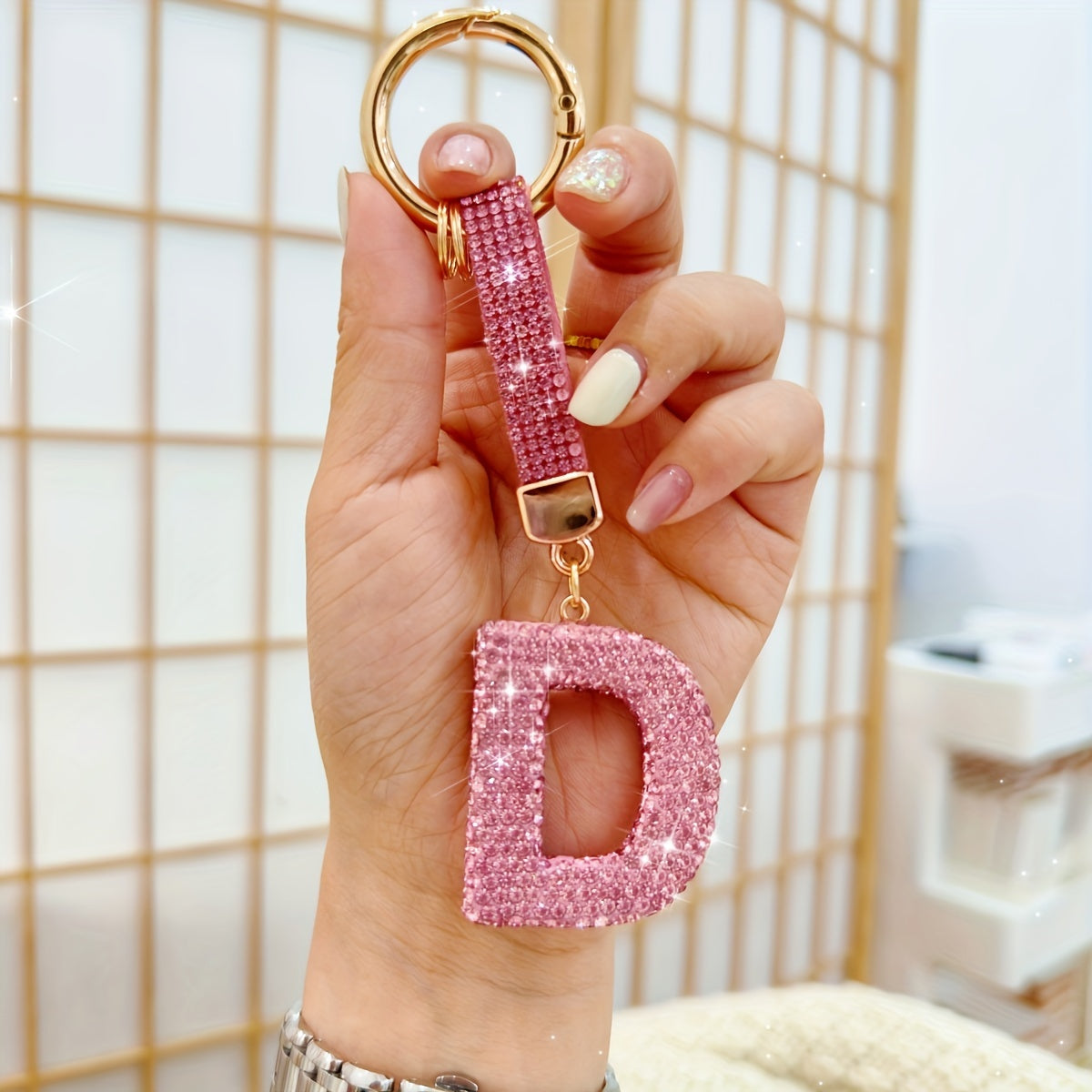 Alloy Rhinestone Alphabet Keychain, 1pc Pink Letter A-Z Charm Pendant, Shiny Key Ring Accessory for Decoration, Ring Buckle, Birthday Festival Gift for Women - Personalized Initial Keyring