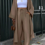 Women'S Loose Long Coat And Versatile Wide-Leg Pants Casual Two-Piece Suit
