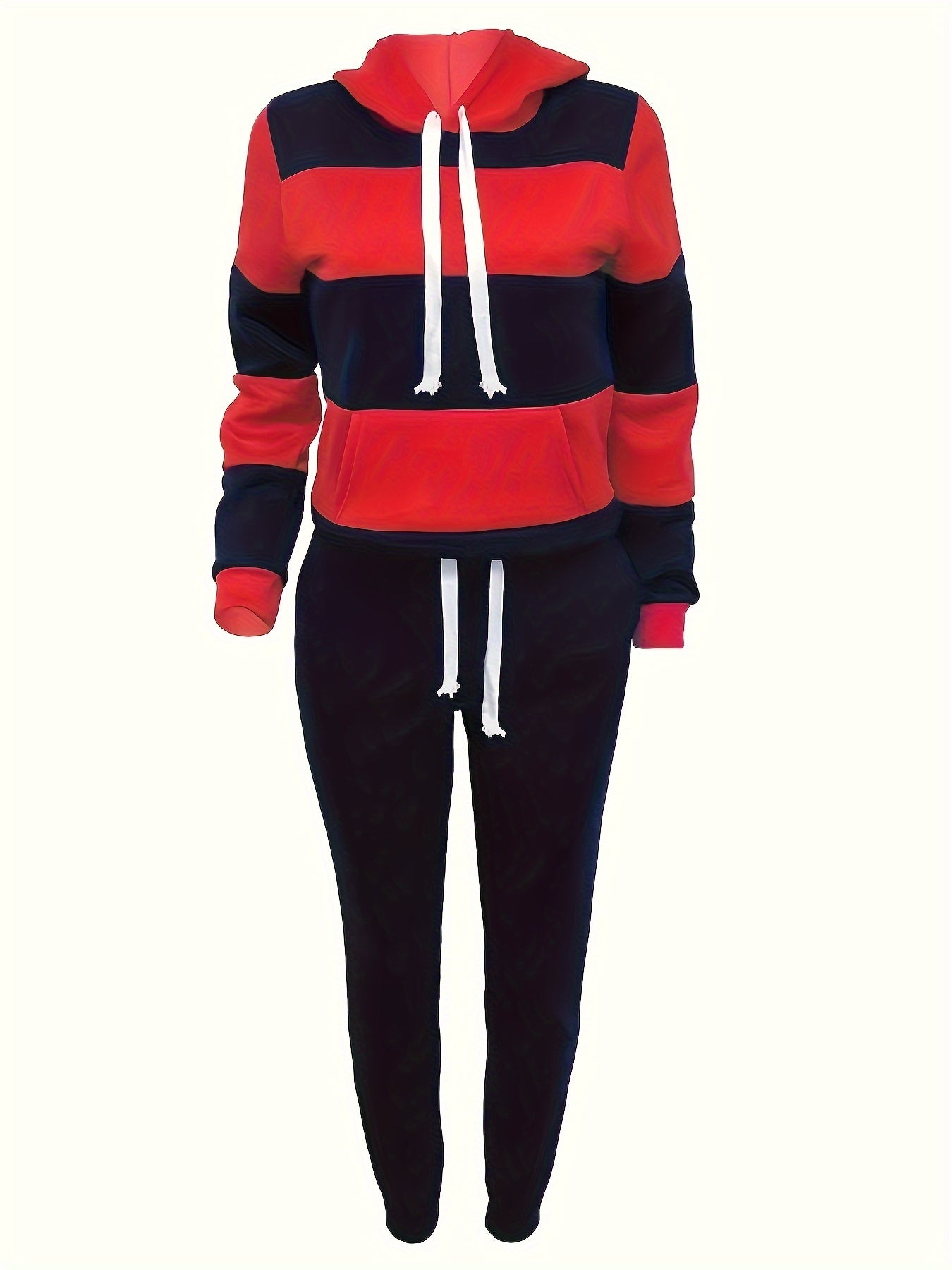 2 Pcs Cozy Striped Lounge Set - Soft Long Sleeve Kangaroo Pocket Hoodie & Drawstring Elastic Waist Jogger Sweatpants - Women's Comfortable Casual Wear for Daily Life