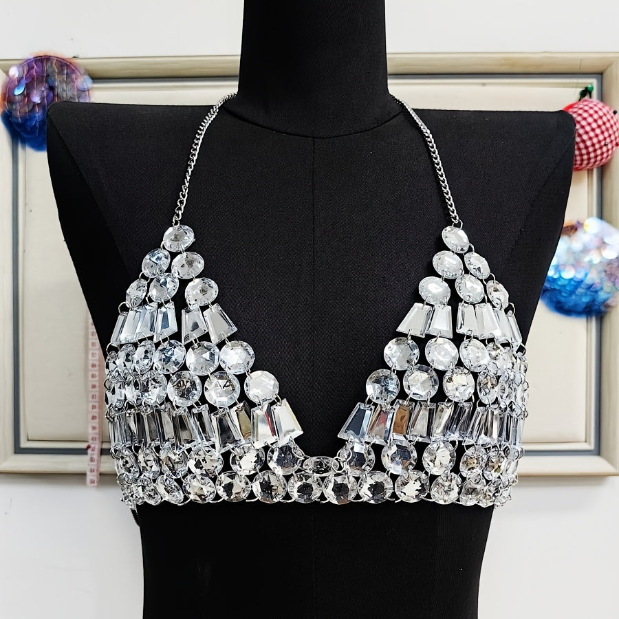 [Y2K Spicy Girl Bra] Acrylic Drill Spicy Girl Hanging Neck Bra - 1PC Y2K Style Decoration for Electronic Music Festivals and Party Outfits