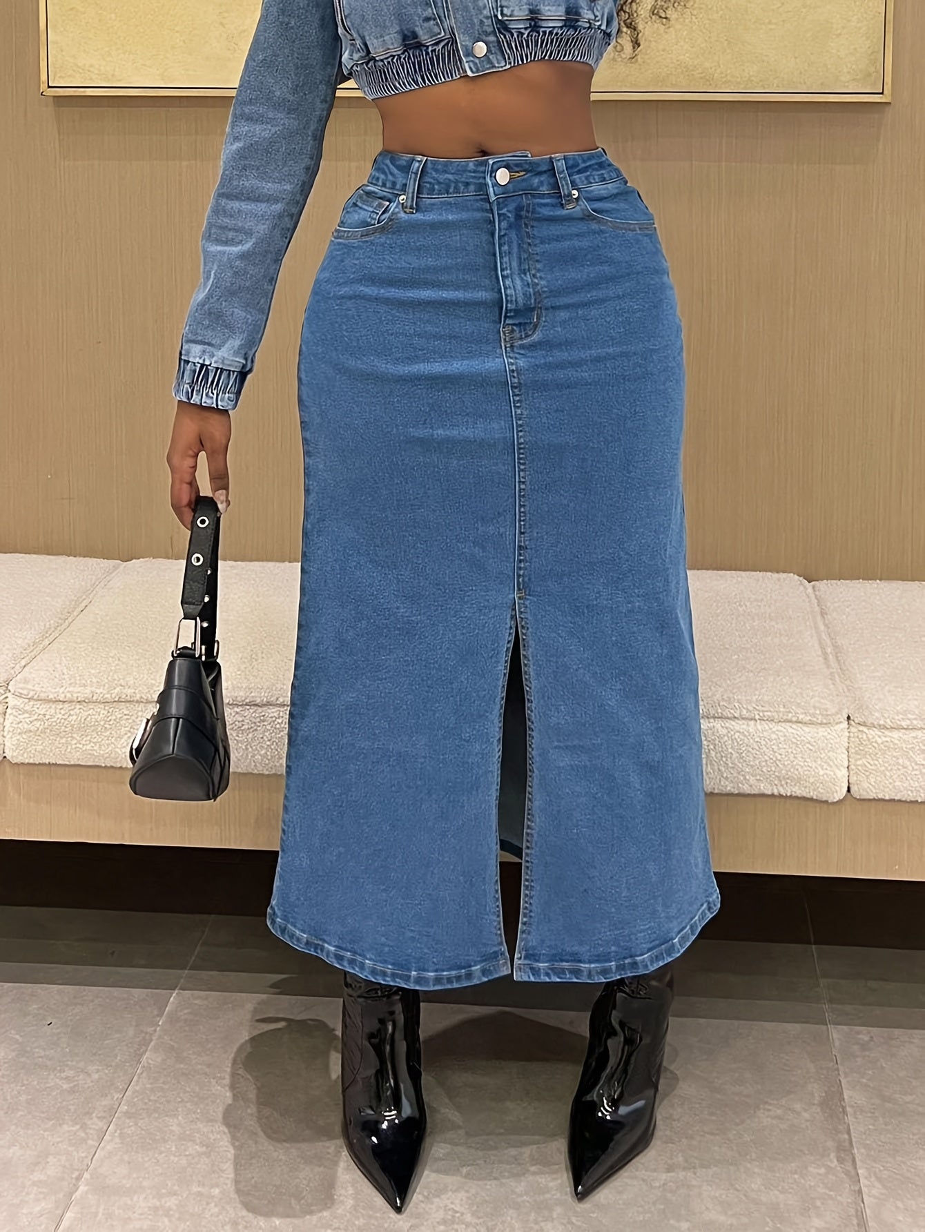 European And American Street Bag Hip Slit Sexy Denim Skirt For Women