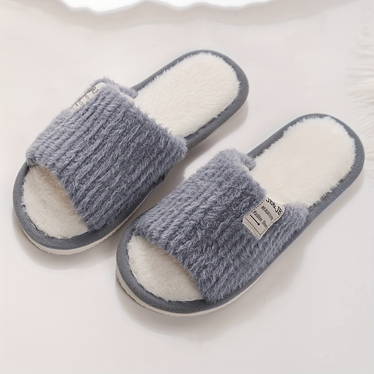 JB Brand Open-Toe Slippers for Women, Cozy Plush Home Footwear for Couples in Spring And Autumn.