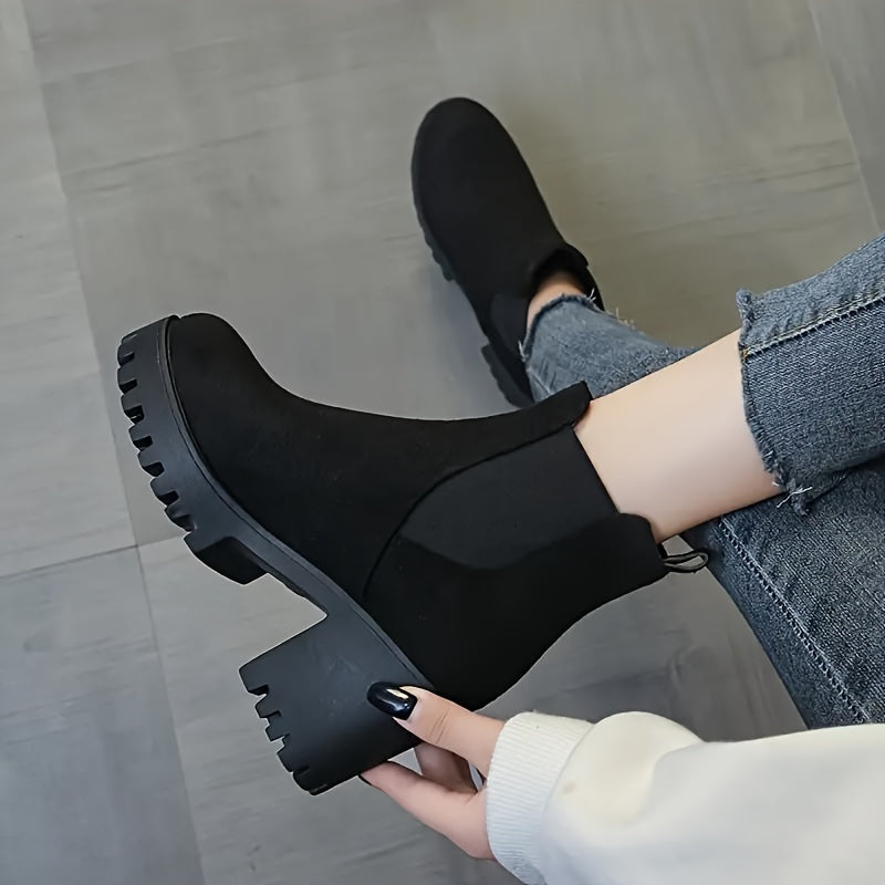 Women's Chunky Heel Short Boots - Fashion Stretch Fabric Sided Boots - Comfortable Ankle Boots - For Women - Suitable for Casual & Party Occasions - Perfect Gift for Fashionistas