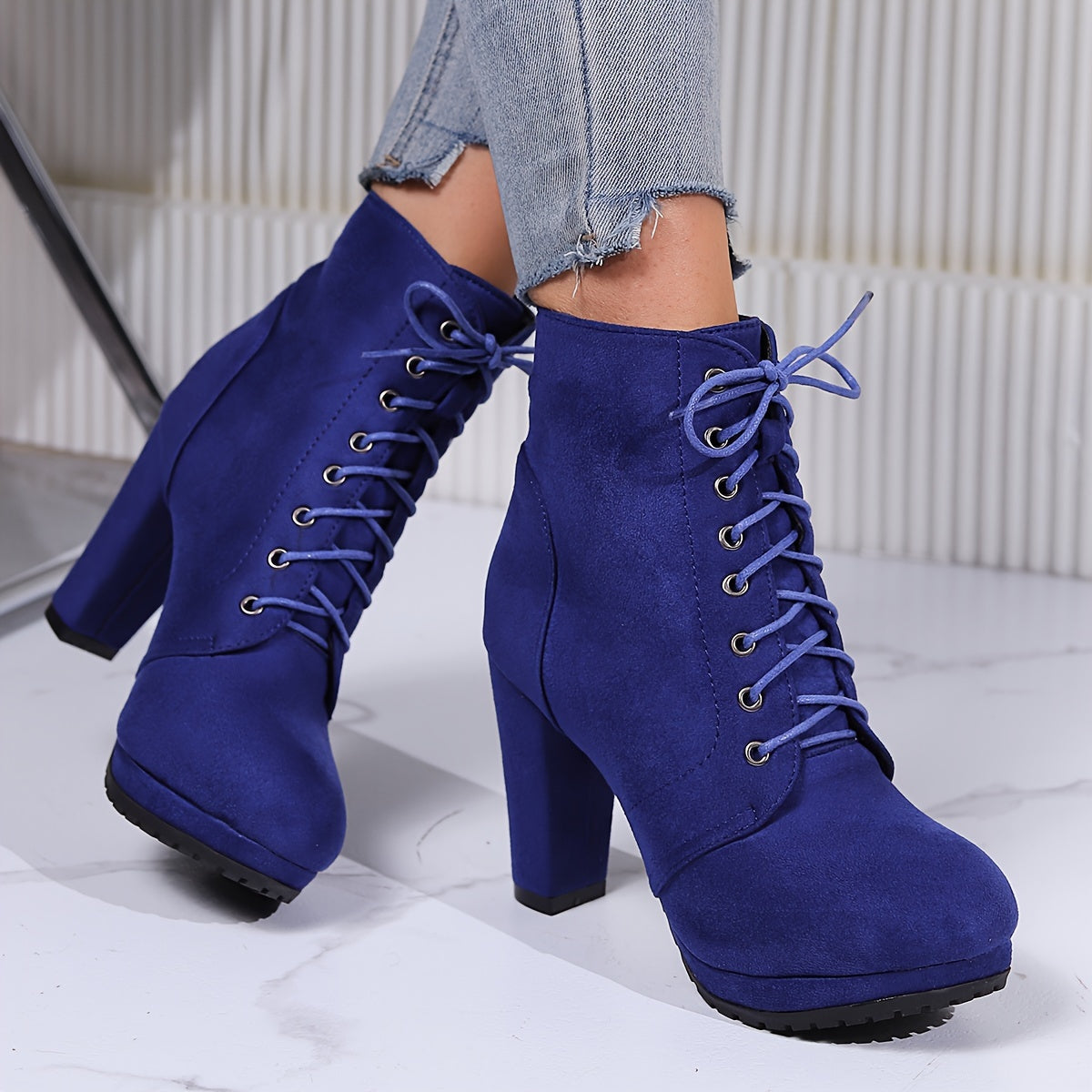 Women'S 2023 Combat Boots - Solid Color Lace-Up, Chunky Heel, Platform, Slim Fit, Round Toe, Fabric Upper, Rubber Sole, Comfortable All-Season Shoes.