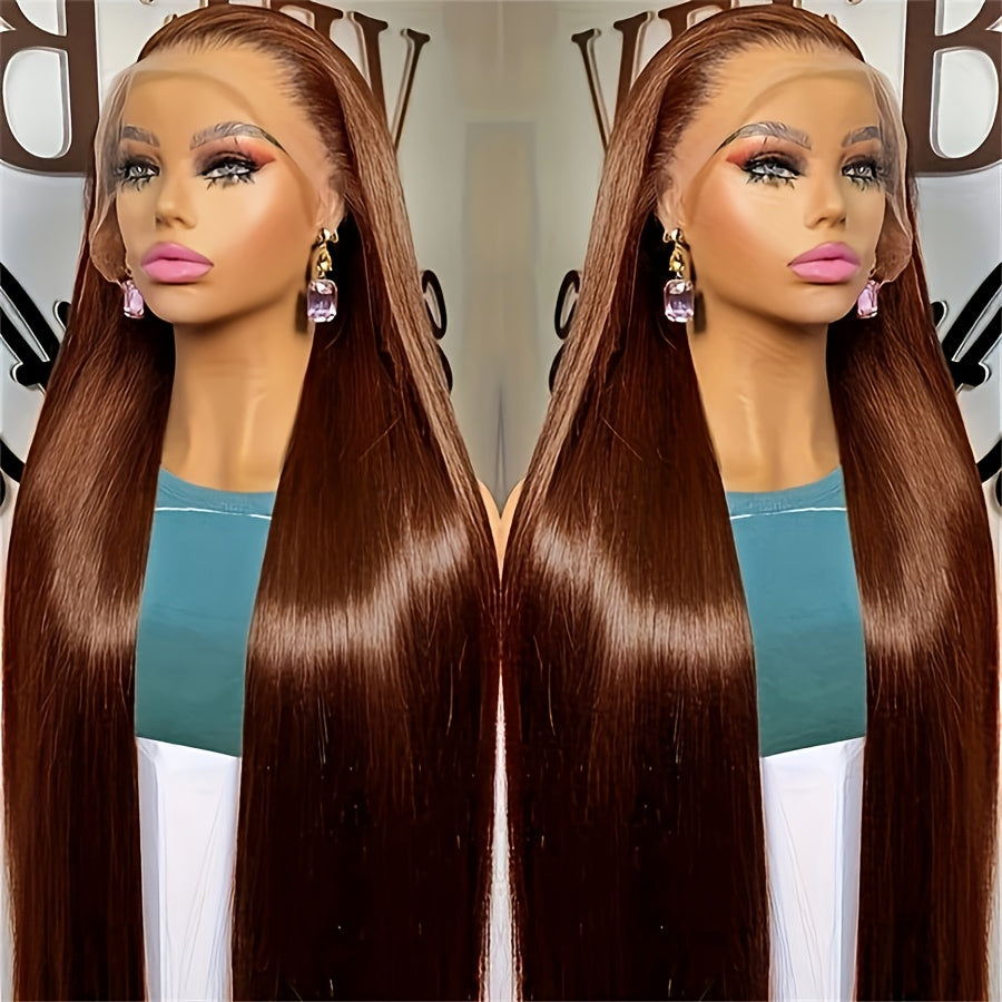 30-40 Inch Long Straight 13x4 Lace Front Wig for Black Women - Brazilian Remy Human Hair, Pre-Plucked Natural Hairline, Glueless HD Lace, Bone Straight, Full Coverage, Elegant Style