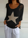 Women's Loose Hollow Star Cardigan Round Neck Shirt Summer Swim Cover-Up