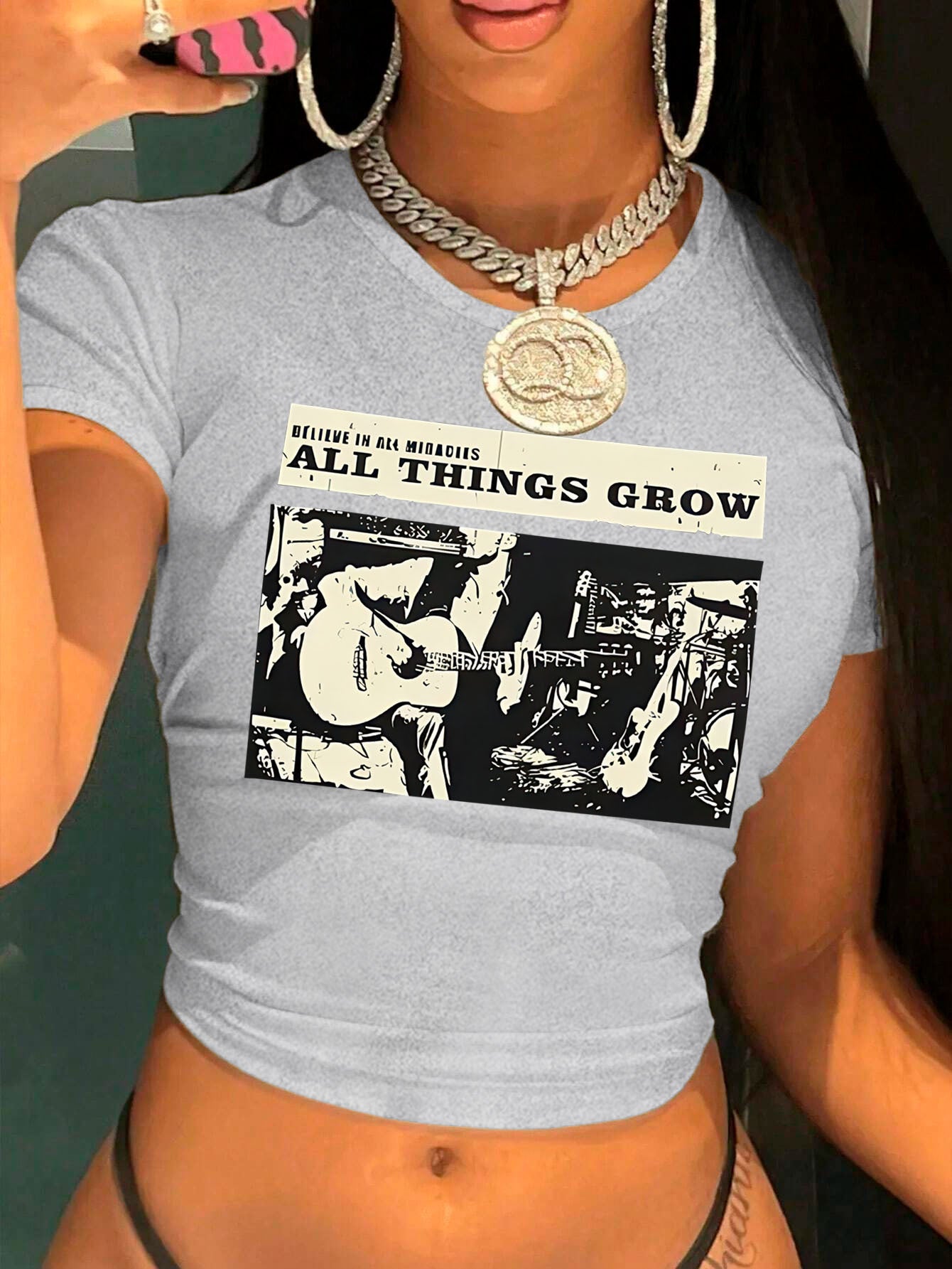 Graphic printed cropped T-shirt, Y2K spring and summer short-sleeved crop top, Women's