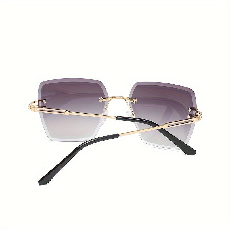 Y2K Rimless Women’s Fashion Glasses with Gradient Lenses, Retro Metal Frame, Large Polygonal Design, Stylish Travel & Fashion Accessories, Casual Eyewear for Everyday Glamour