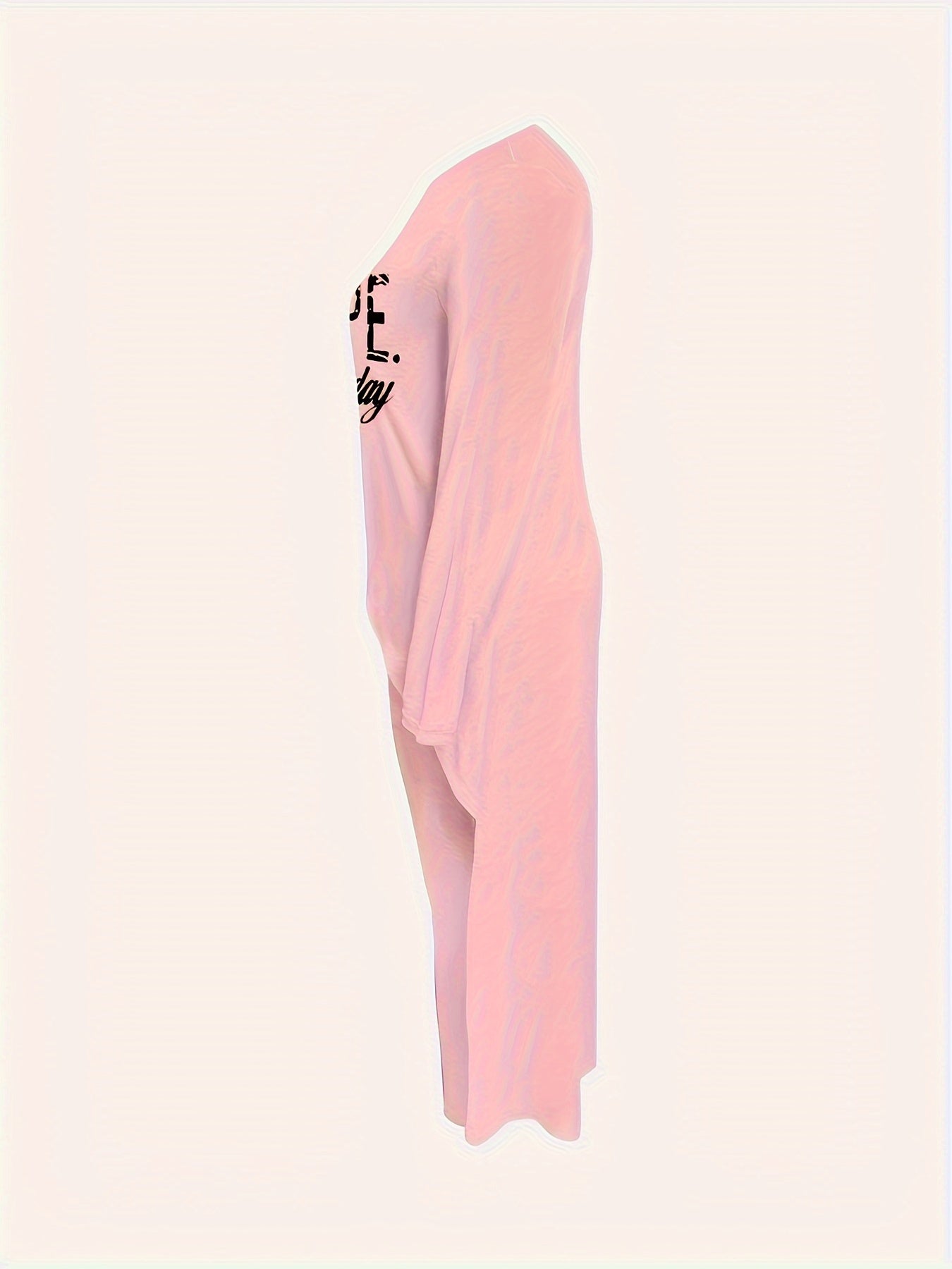 Chic Nope Casual Two-piece Outfit Set - Fashionable Letter Print Top with Trendy Dipped Hem & Slim-fit Pants - Comfortable Long Sleeve Womens Clothing for Stylish Everyday Wear