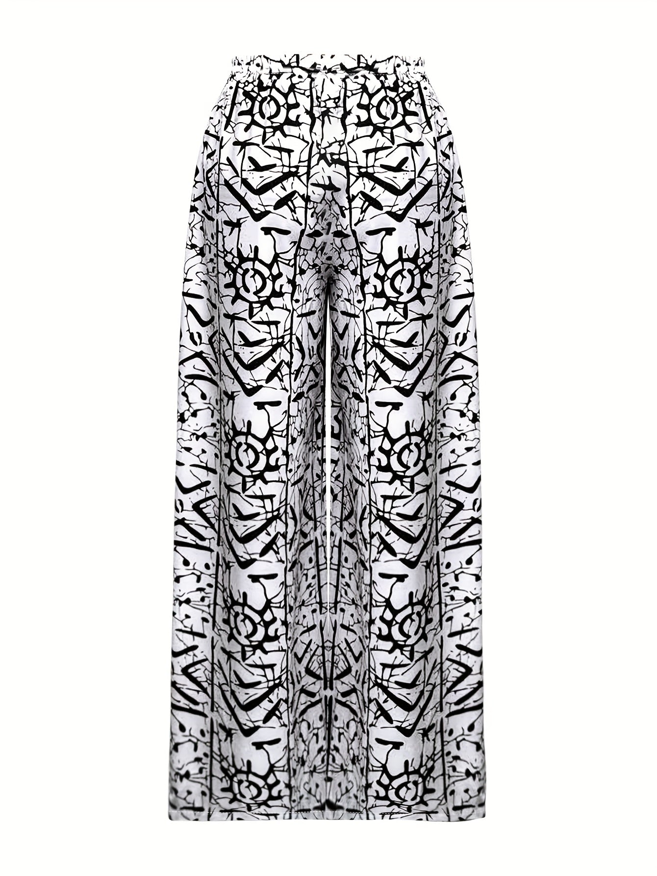 Newspaper Print Wide Leg Pockets Pants, Casual & Versatile High Waist Pants For Spring & Summer, Women's Clothing